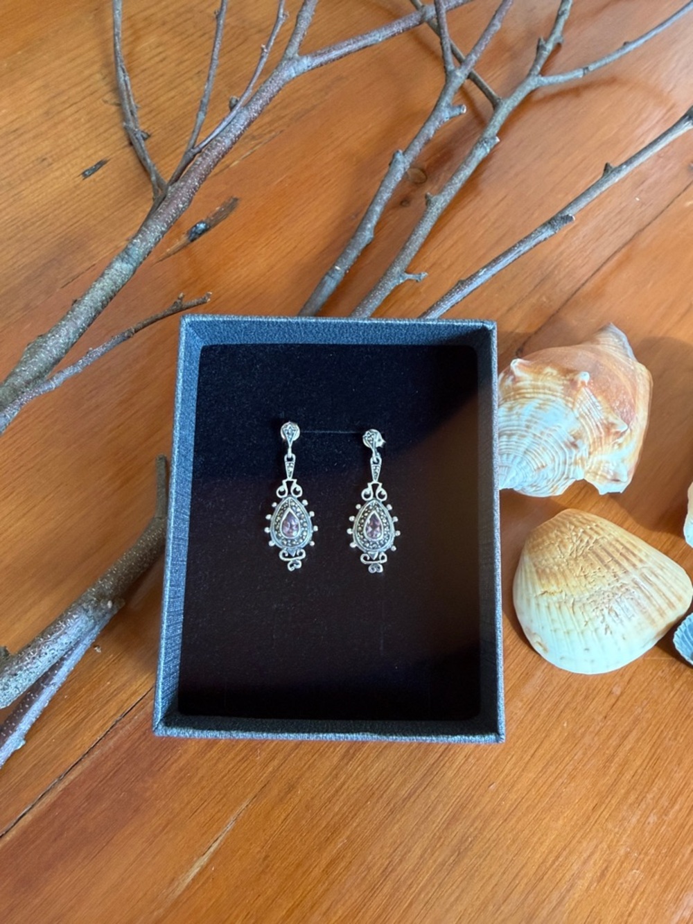 Amethyst and marcasite earrings